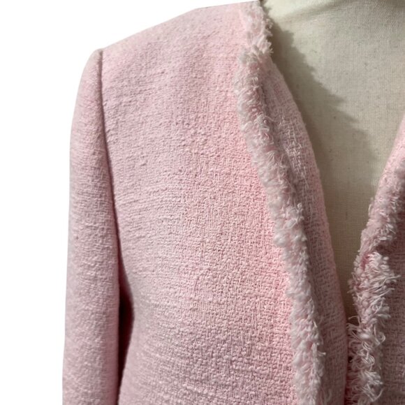 Zara Woman Pink Textured Open Front Tweed Coat With Fringe Trim Size Small - Picture 6 of 9